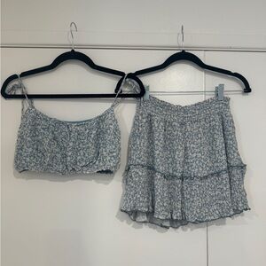 Pink Lily Boutique Light Blue Floral Skirt & Top Set | Size Small